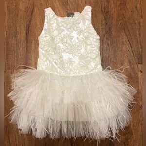 NWT LePink Feather Tier Dress Sequins Flowers White 3T